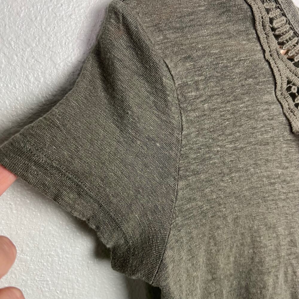 T by Alexander Wang Size Small Olive‎ Green Linen Crochet Front Short Sleeve Top - Picture 4 of 6